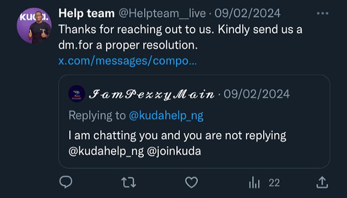ALERT: Imposter Poses as Kuda Bank Customer Care on X to Get Customers’ Sensitive Information